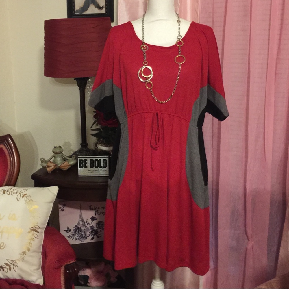 Lightweight Color Block Sweater Dress with Pockets